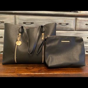 Steve Madden Black Faux Leather Tote/Wristlet